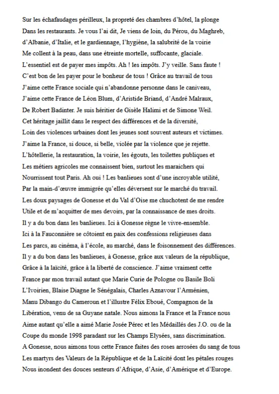 poème J'AIME LA FRANCE ET JE VIENS DE LOIN